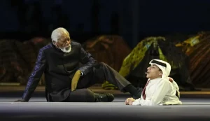 غـانم المفتاح ومورجان فريمان في افتتاح مونديال قطر 2022